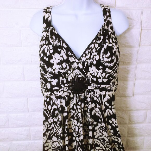 En Focus Studio Cocktail Dress 14 HiWaist Floral Beaded Medallion Straps Stretch - Picture 4 of 13